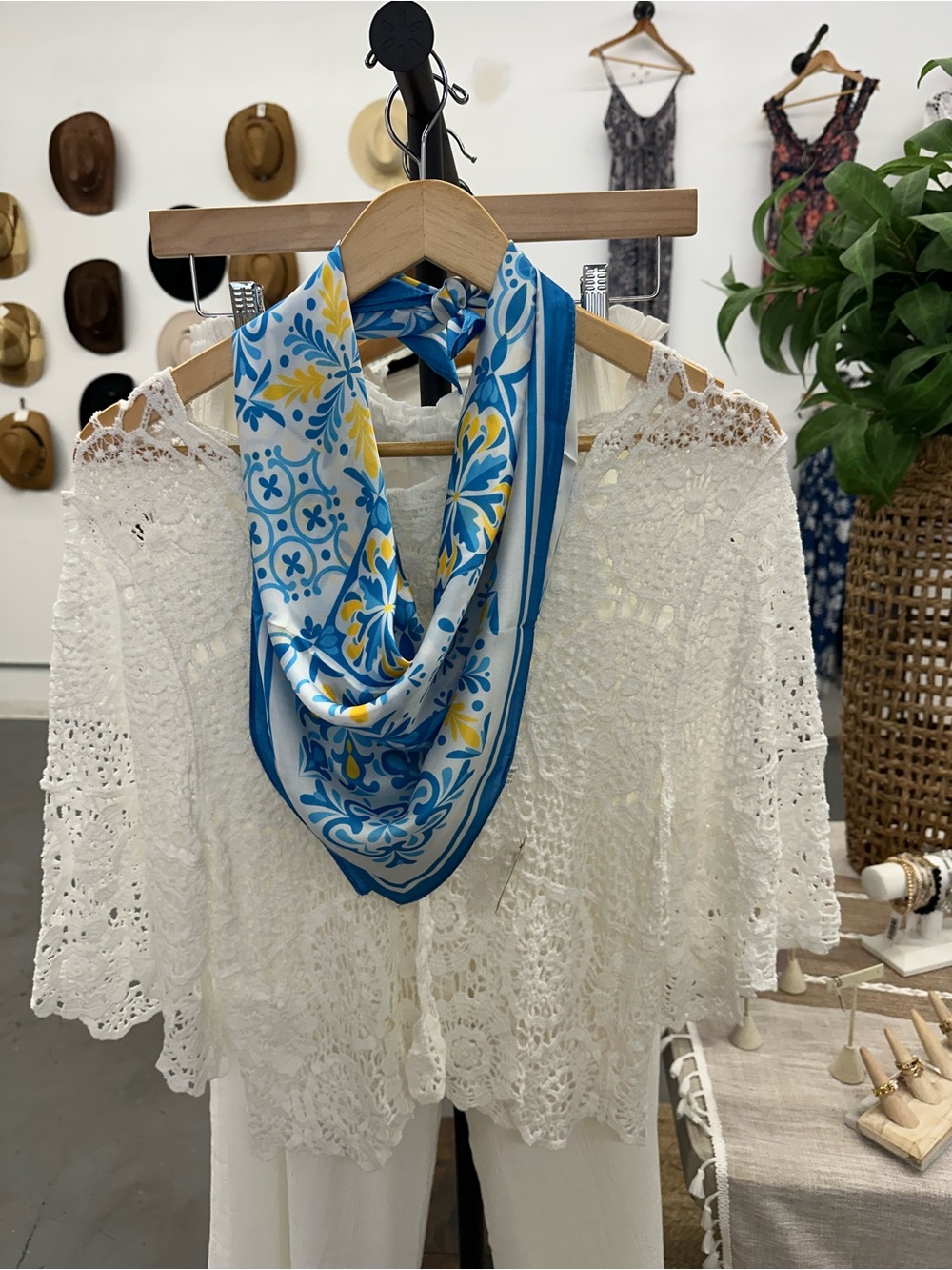 Blue & Yellow Patterned Scarf